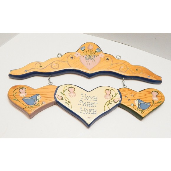 Home Sweet Home Wooden Sign Hearts Birds Flowers English Rose Handmade in Mexico - Picture 1 of 11